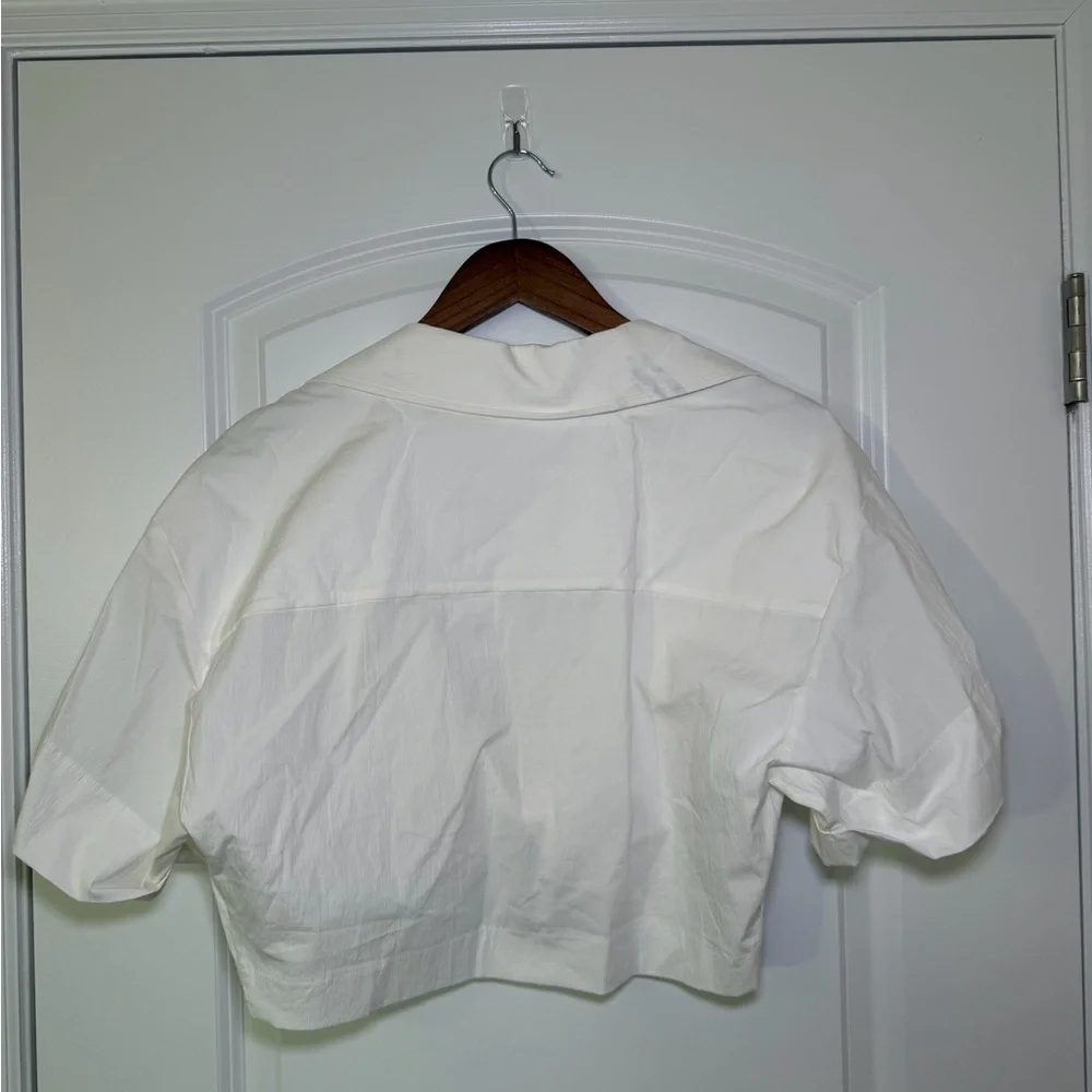 Zara Boxy Twist Hem White Collared Cropped Shirt - Picture 7 of 17